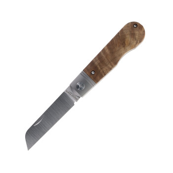 Wheat State Cutlery Folding Knife Burlwood/Sandblast Titanium Bolster Handle M390 Plain Edge PM204