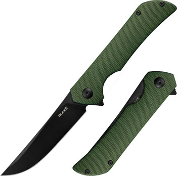 Ruike P122-MG Linerlock Folding Knife Green Micarta Handle 14C28N Plain Black Blade