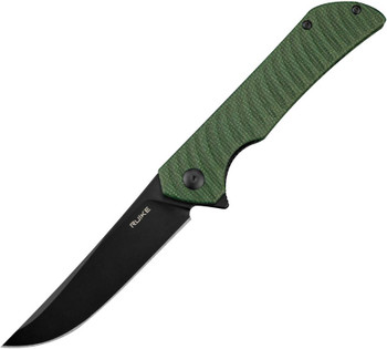 Ruike P122-MG Linerlock Folding Knife Green Micarta Handle 14C28N Plain Black Blade