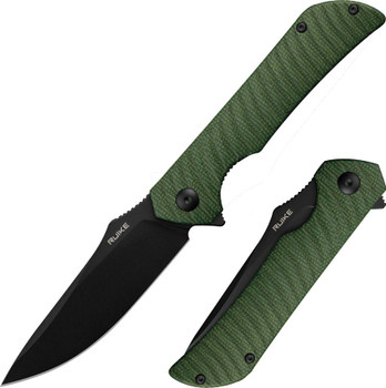 Ruike P123-MG Linerlock Folding Knife Green Micarta Handle 14C28N Plain Black Blade