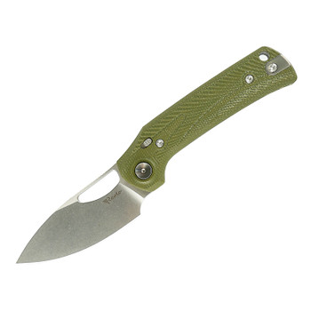 Reate PL-XE Folding Knife Green Micarta Handle Nitro-V Plain Edge Stonewash Finish