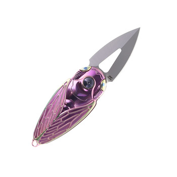 Rike Cicada Flipper Folding Knife Pink Titanium Handle M390 Plain Edge
