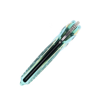 Rike Cicada Flipper Folding Knife Green/Gold Titanium Handle M390 Plain Edge