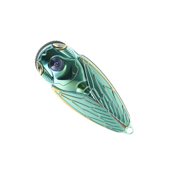 Rike Cicada Flipper Folding Knife Green/Gold Titanium Handle M390 Plain Edge