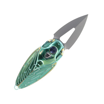 Rike Cicada Flipper Folding Knife Green/Gold Titanium Handle M390 Plain Edge