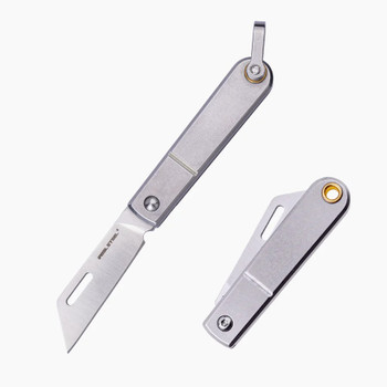 RealSteel Baby Barlow Mini Folding Key Knife Silver Stainless Steel Handle 12C27 Plain Edge 8031