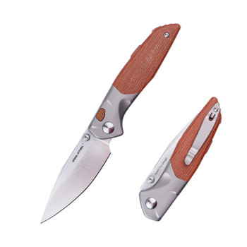 Real Steel Hoeft Folding Knife Titanium/Green Micarta Handle S35VN Plain Edge 7901GM