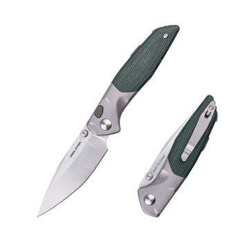Real Steel Hoeft Folding Knife Titanium/Green Micarta Handle S35VN Plain Edge 7901GM