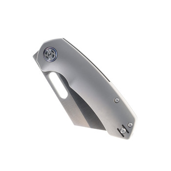 Kunwu Primo Folding Knife Beadblast Grey Titanium Handle Vancrron Plain Edge Satin Finish K710T-1A