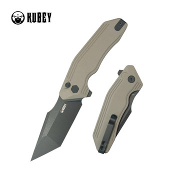Kubey Yokai Folding Knife Tan G10 Handle 14C28N Tanto Point Plain Edge Blackwash Finish KU392C Kubey Yokai Folding Knife Tan G10 Handle 14C28N Tanto Point Plain Edge Blackwash Finish KU392C