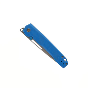 Petrified Fish Ripple Folding Knife Blue G10 Handle 14C28N Plain Edge Satin Finish P11-BS