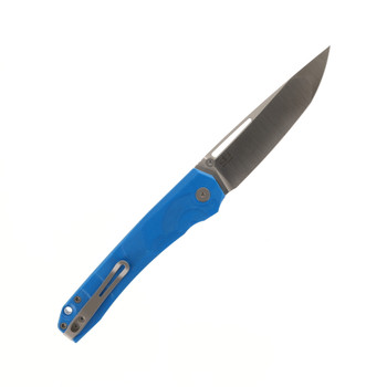 Petrified Fish Ripple Folding Knife Blue G10 Handle 14C28N Plain Edge Satin Finish P11-BS