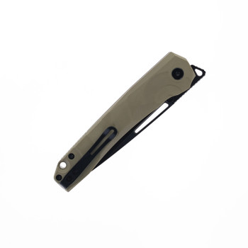 Petrified Fish Ripple Folding Knife Khaki G10 Handle 14C28N Plain Edge Black Stonewash Finish P11-KADW