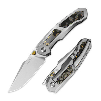 Kizer Feweed Folding Knife Camo Carbon Gold Titanium Handle