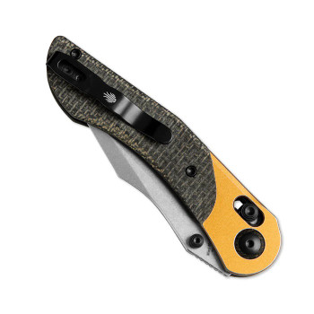 Kizer Mini Mystic Folding Knife Black/Yellow Aluminum/Burlap Micarta  Handle Nitro-V Clip Point Plain Edge V3636A2 Kizer Mini Mystic Folding Knife Black/Yellow Aluminum/Burlap Micarta  Handle Nitro-V Clip Point Plain Edge V3636A2