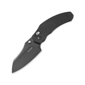 Kizer Bulldog Folding Knife Black Aluminum Handle Nitro-V Sheepsfoot Plain Edge V3672A1