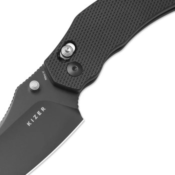 Kizer Bulldog Folding Knife Black Aluminum Handle Nitro-V Sheepsfoot Plain Edge V3672A1