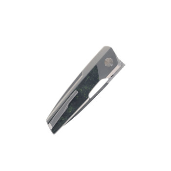 Tuya Folding Knife Anzu Green/Black Marble Carbon Fiber Handle M390 Drop Point Plain Edge Satin Finish T1746-C