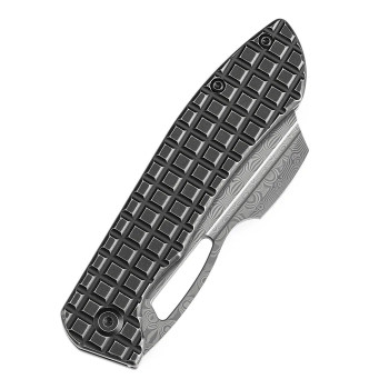 Kansept Cybin Folding Knife Blackwash Titanium Handle Damascus Plain Edge K1080A2