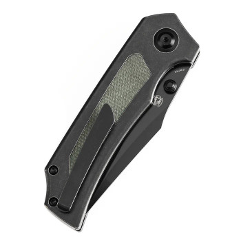 Kansept Fermi Folding Knife Green Micarta Handle 20CV Plain Edge Blackwash Finish K1122A1