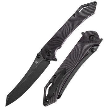 Tenable Colibri Tech Folding Knife Black/Purple G10 Handle Nitro-V Sheepsfoot Plain Edge Blackwash Finish T1060A3