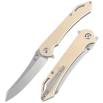 Tenable Colibri Tech Folding Knife Off White G10 Handle Nitro-V Sheepsfoot Plain Edge Stonewash Finish T1060A4