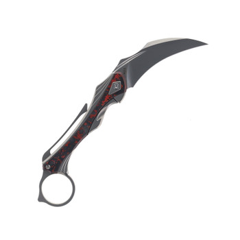 Poikilo Blade Thorny Devil Folding Knife Red Fat Carbon Handle M398 Hawksbill Plain PSW