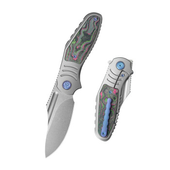 KB Knives Kubey Stroller Folding Knife Titanium/Santa Watermelon CamoCarbon Handle 20CV Clip Point Plain Edge KB384A KB Knives Kubey Stroller Folding Knife Titanium/Santa Watermelon CamoCarbon Handle 20CV Clip Point Plain Edge KB384A