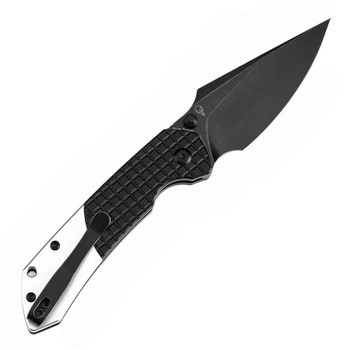 Tenable Fenrir Button Lock Folding Knife Black/Plain Aluminum Handle 14C28N Harpoon Plain Edge T1034S2