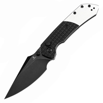 Tenable Fenrir Button Lock Folding Knife Black/Plain Aluminum Handle 14C28N Harpoon Plain Edge T1034S2