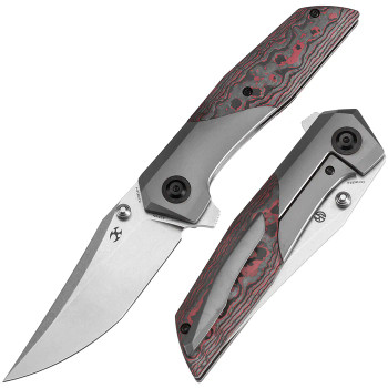Kansept Deadite Folding Knife Titanium/Lava Flow FatCarbon Handle S35VN Plain Edge Stonewash Finish K1081A4