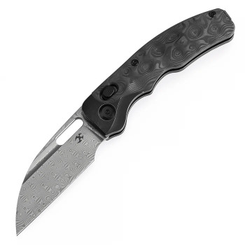 Kansept Vivid Folding Knife Blackwash Titanium/Rose Carbon Fiber Handle Damascus Plain Edge K1094V1