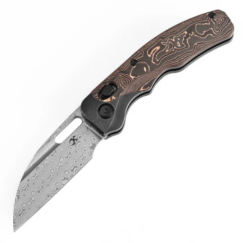 Kansept Vivid Folding Knife Blackwash Titanium/Copper Carbon Fiber Handle Damascus Plain Edge K1094V2