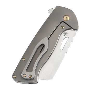 Kansept Leviathan Folding Knife Bronze Titanium Handle S35VN Cleaver Plain Edge Stonewash Finish K1083A4