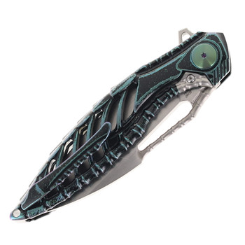 Rike Knife Thor-6-M-BG Folding Knife Black/Green Titanium Handle M390 Plain Edge Satin Finish