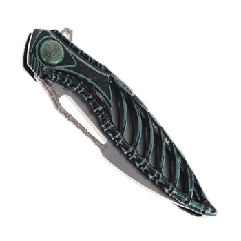 Rike Knife Thor-6-M-BG Folding Knife Black/Green Titanium Handle M390 Plain Edge Satin Finish
