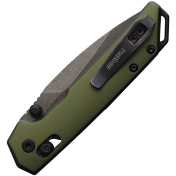 Kershaw Mini Iridium Folding Knife OD Green Aluminum Handle D2 Spear Point Plain Edge Blackwash Finish KS2051OLBW