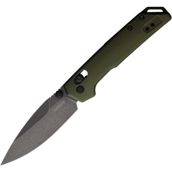 Kershaw Mini Iridium Folding Knife OD Green Aluminum Handle D2 Spear Point Plain Edge Blackwash Finish KS2051OLBW