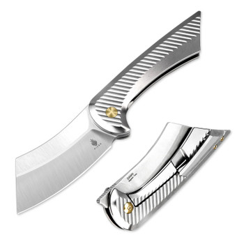 Kizer Dawn Folding Knife Silver Titanium Handle S35VN Sheepsfoot Plain Edge Ki3673A2