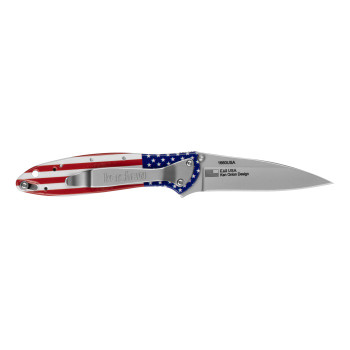 Kershaw Leek Folding Knife USA Flag Aluminum Handle 14C28N Drop Point Plain Edge Bead Blast Finish 1660USA Kershaw Leek Folding Knife USA Flag Aluminum Handle 14C28N Drop Point Plain Edge Bead Blast Finish 1660USA