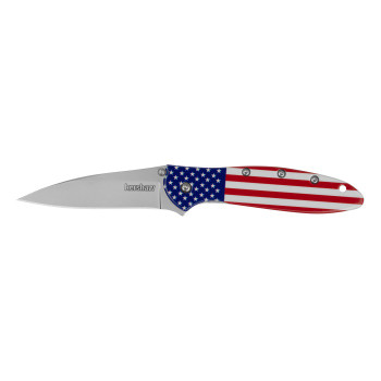 Kershaw Leek Folding Knife USA Flag Aluminum Handle 14C28N Drop Point Plain Edge Bead Blast Finish 1660USA Kershaw Leek Folding Knife USA Flag Aluminum Handle 14C28N Drop Point Plain Edge Bead Blast Finish 1660USA