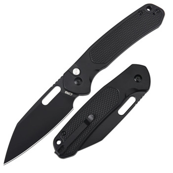 CJRB Large Pyrite-Alt Folding Knife AR-SFII Black Steel Handle Wharncliffe Plain Black Blade J1925AL-BBK