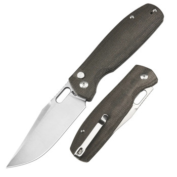 CJRB Prado Folding Knife Green Micarta Handle AR-SFII Clip Point Plain Edge Limited J1936B-ODG