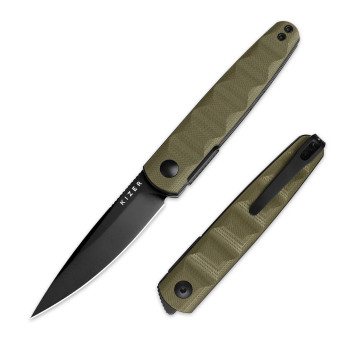 Kizer Bamboo Folding Knife Olive Green G10 Handle Nitro-V Plain Edge V3722A2