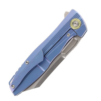Two Sun Folding Knife Blue Titanium Handle M390 Plain Edge TS39-M390-Blue
