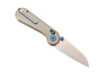 Hightron EdgePlay Folding Knife Gold Titanium Handle Copper Damascus Plain Edge HT01GLD