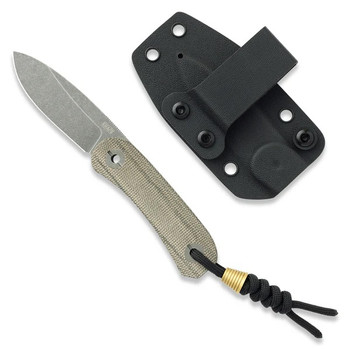 Knafs Lander 4 Moondust Fixed Blade Knife Canvas Micarta Handle 14C28N Drop Point Plain Edge
