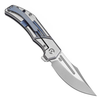 Kansept Orion Folding Knife Blue/Satin Titanium Handle S35VN Clip Point Plain Edge K1089B1