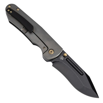 Kansept Superhawk Folding Knife Titanium/Shred Carbon Fiber Handle S35VN Plain Edge Blackwash Finish K1084B2