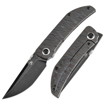 Kansept Tarkin Folding Knife Tiger Stripe Flame Titanium Handle 20CV Plain Edge K1078A7